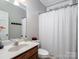 Bathroom features a single sink vanity, a shower with a curtain, and a toilet at 821 Lynnwood Farms Dr, Fort Mill, SC 29715