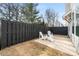 Backyard patio area with privacy fence and outdoor chairs at 9021 Charles Francis Ln, Cornelius, NC 28031