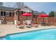Backyard pool with lounge chairs and umbrellas, perfect for relaxation and entertaining at 104 N Hawthorne St, Mount Holly, NC 28120
