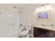 Bathroom with shower and tub combination, toilet, vanity, framed art, and vanity lighting at 1606 Eagles Pl # J101, Rock Hill, SC 29732