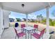 Covered back patio with outdoor furniture overlooking a well maintained lawn at 6119 Russo Ct, Lancaster, SC 29720