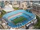 An aerial view of a large football stadium, surrounded by city buildings at 1121 Myrtle Ave # 17, Charlotte, NC 28203