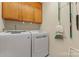 Functional laundry room featuring a modern washer and dryer beneath oak cabinets at 1278 Gracebrook Dr, Salisbury, NC 28147