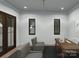 Well-lit home office with modern furnishings, two windows and a dark accent wall at 19110 Newburg Hill Rd, Davidson, NC 28036