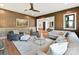 Stylish living room with a ceiling fan, a comfortable seating arrangement, and hardwood floors at 3416 Windsor Dr, Charlotte, NC 28209