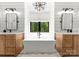 A luxurious bathroom showcases shiplap walls, a soaking tub, and double vanities at 406 Morrison Farm Rd, Troutman, NC 28166