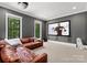 Home theater room featuring comfortable seating and a large projector screen for entertainment at 406 Morrison Farm Rd, Troutman, NC 28166