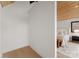 Hallway view leading to bedroom, features wood ceiling, clean lines, and minimalist design at 5500 Carmel Rd # 103, Charlotte, NC 28226