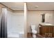 Clean bathroom with tub and shower combination, toilet, and a vanity with a sink at 1795 Kestrel Valley Ln, Catawba, NC 28609