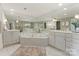 A luxurious bathroom with a large soaking tub, glass block shower, and dual vanities at 2445 Selwyn Ave, Charlotte, NC 28209