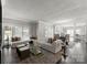 Open-concept living room featuring dark wood floors, neutral color scheme, and plush seating at 2445 Selwyn Ave, Charlotte, NC 28209