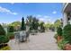 Spacious outdoor patio with seating and green umbrellas offers stunning city views at 300 W 5Th St # 224, Charlotte, NC 28202