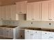 A view of the kitchen with white cabinets and black hardware at 5708 Skinny Dr, Charlotte, NC 28215