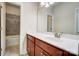 Well-lit bathroom features a white countertop, wood cabinetry and large mirror at 8513 Garden View Dr, Charlotte, NC 28277