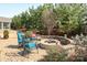 Backyard stone firepit with seating area, perfect for outdoor entertaining and relaxation at 3102 Arches Bluff Cir, Lancaster, SC 29720