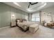 Beautiful main bedroom features a tray ceiling, custom wall trim, and an ensuite bathroom at 3104 Timber Mill Dr, Matthews, NC 28104