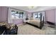 Cozy bedroom with soft lavender walls, two windows, and plush bedding at 6823 City View Dr, Charlotte, NC 28212