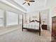 Main bedroom featuring a tray ceiling, neutral carpet, and windows providing natural light at 873 Penny Royal Ave, Fort Mill, SC 29715