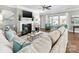 Cozy living room featuring a fireplace, large windows, and comfortable seating at 1022 Doughton Ln, Indian Trail, NC 28079