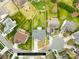 Aerial view of property, showing approximate lot lines, surrounding houses and cul-de-sac at 10223 Kelso Ct, Charlotte, NC 28278