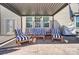 Relax under the covered patio with striped outdoor seating and enjoy the view from your backyard at 10321 Solar Way, Charlotte, NC 28278