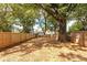 Large, private backyard enclosed by a wooden fence features mature trees providing ample shade and seclusion at 1119 N Myers St, Charlotte, NC 28206