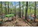 Outdoor recreational area with canoe storage, nestled in a wooded landscape with walking path at 14920 High Bluff Ct, Charlotte, NC 28278