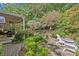 Secluded backyard patio featuring lush landscaping and stone accents, perfect for outdoor entertaining at 5114 Morrowick Rd, Charlotte, NC 28226