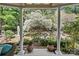 Charming patio view framing a picturesque landscaped garden with a calming pond and water feature at 5114 Morrowick Rd, Charlotte, NC 28226