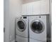 Convenient laundry room featuring a modern LG washer and dryer set, plus functional, white overhead cabinets at 8201 Tonawanda Dr, Charlotte, NC 28277