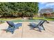Backyard pool features two chairs, mature trees, and an attractive fence at 8511 Fox Tail Ln, Huntersville, NC 28078