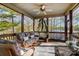 Screened-in porch with wicker furniture and a view of the lake at 928 Thorn Ridge Ln, Clover, SC 29710