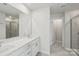 Elegant bathroom with double sinks, tile flooring, glass-enclosed shower at 1305 31St Ne St, Conover, NC 28613