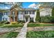 Charming townhome with manicured lawn, front shrubs, and lovely walkway to the front door at 13914 Cypress Woods Dr, Huntersville, NC 28078