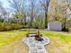 Backyard with a fire pit and a wooden shed at 3016 Hanson Dr, Charlotte, NC 28207