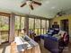 Inviting screened porch with multiple seating areas, ceiling fans, and serene views at 3016 Hanson Dr, Charlotte, NC 28207