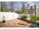 Backyard featuring stained patio, white privacy fence, and green foliage at 464 Hurston Cir, Charlotte, NC 28208