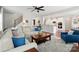 Cozy living room featuring a plush sofa, hardwood floors, and an open view of the kitchen at 5140 Oak Grove Pl, Waxhaw, NC 28173