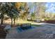 Well-maintained backyard with a spacious deck, outdoor dining set, and a shed at 3808 Severn Ave, Charlotte, NC 28210