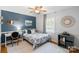 Charming bedroom featuring a desk, a patterned bedspread, and a soothing color palette at 3808 Severn Ave, Charlotte, NC 28210