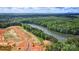 Scenic aerial view showcasing new construction next to a lake and wooded preserve at 5301 Mint Harbor Way # 0315, Charlotte, NC 28269