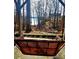 Outdoor porch swing overlooking a natural wooded area with a view of the lake at 112 Trestle Cir, New London, NC 28127