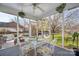 Cozy screened porch with a dining table, chairs, and view of the backyard at 230 Pond View Ln, Fort Mill, SC 29715