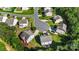 Aerial view of homes in a neighborhood with well-maintained lawns and tree lined streets at 352 Nantucket Way, Rock Hill, SC 29732
