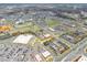 Aerial view featuring commercial and residential areas, roads and large parking lots at 3960 Town Center Rd, Harrisburg, NC 28075