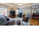 Spacious den with tray ceiling, natural light, blue sofa, and comfortable seating at 5405 Berrywood Ln, Monroe, NC 28110