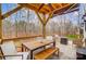 Covered deck provides a cozy outdoor dining and seating area with wooded views, perfect for entertaining at 693 Luther Dr, Iron Station, NC 28080