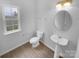 Bright bathroom features modern fixtures, a pedestal sink, and a large window at 9037 Pembroke Ct, Fort Mill, SC 29707