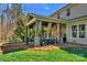Inviting covered patio with stone pillars, outdoor seating and a mounted television for entertaining at 1005 Palace Ct # 58, Indian Trail, NC 28079