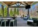 This covered patio includes an outdoor bar area, comfortable seating, and a mounted television at 1005 Palace Ct # 58, Indian Trail, NC 28079